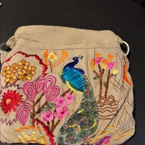 Embroidered Beige Crossbody Bag